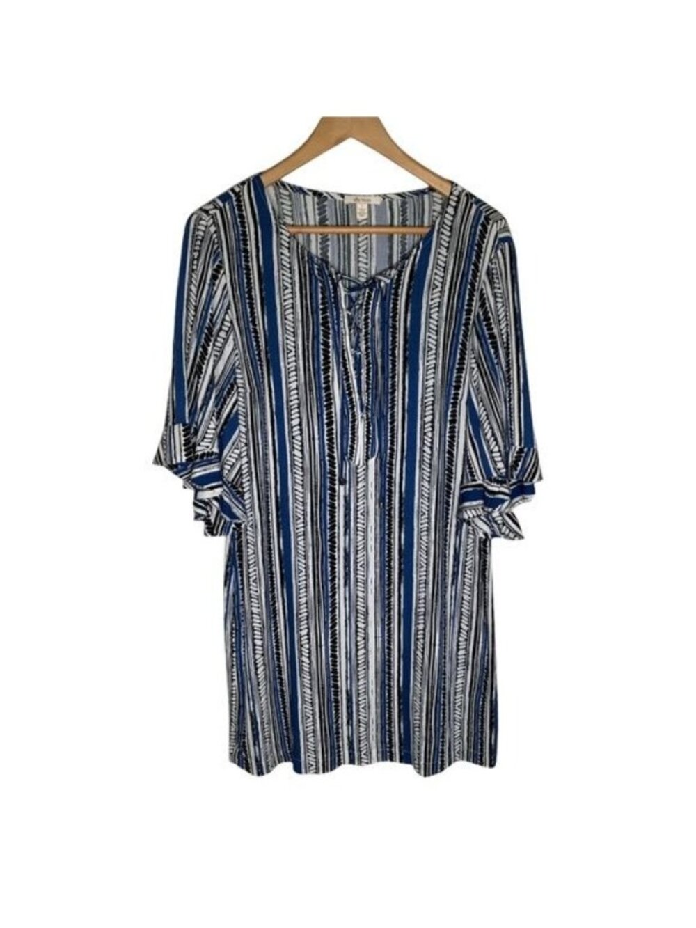 Ella Moss Dress Womens S Blue White Stripe Tassel Shift Bell Sleeve Boho